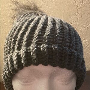 Cozy Gray Knit Beanie With Pom